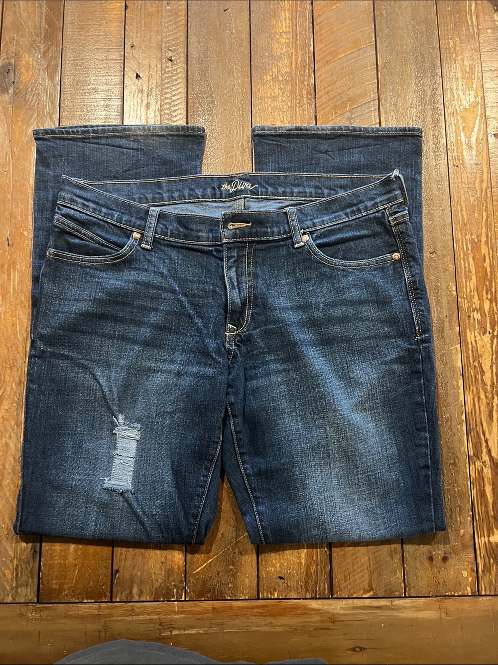 Old Navy Dark Blue Boot Cut Jeans with Subtle Distress